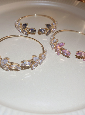 轻奢风精致水晶叶子开口手镯手环