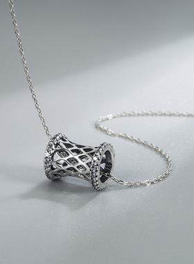 转运珠S925镂空小蛮腰圆环吊坠女时尚锁骨圆圈项链通体纯银