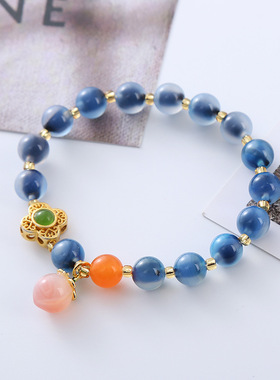 半糖香灰手串蓝溏心平安扣水蜜桃