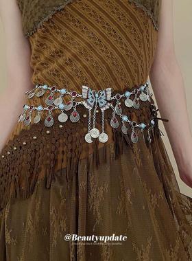 腰腿链异域风情双层蝴蝶水滴流苏腰链小众民族风腰饰个性轻奢高级