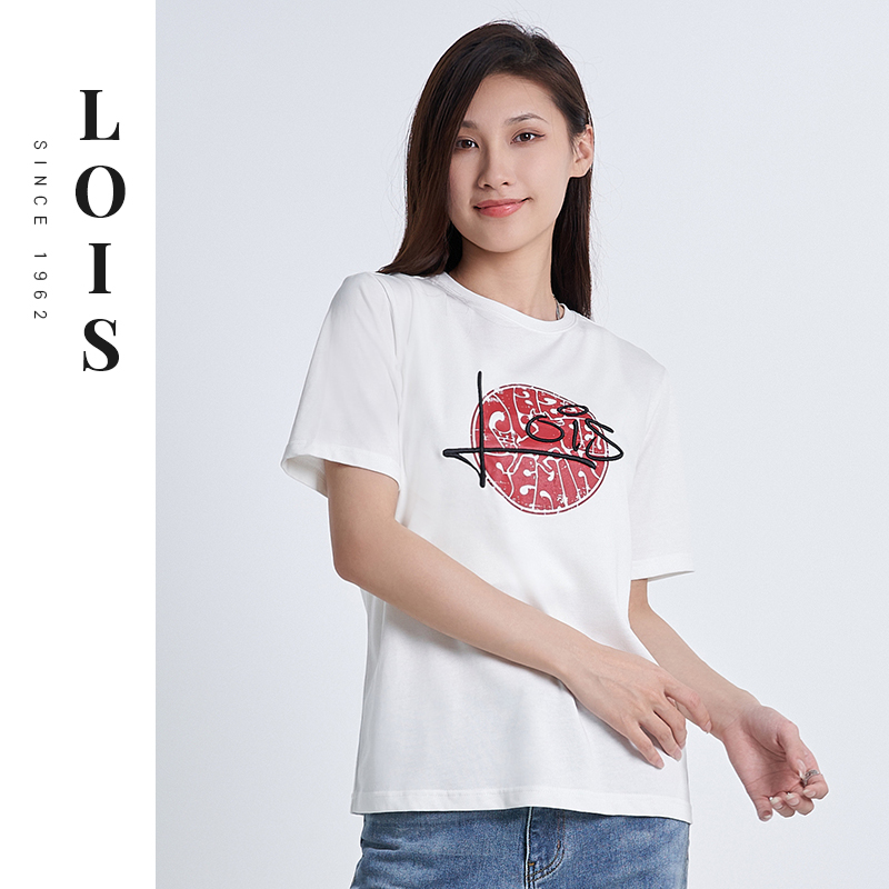 Lois纯棉透气宽松百搭圆领T恤