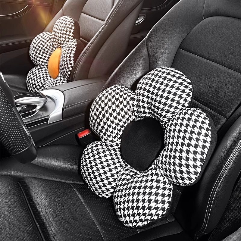 汽车腰靠垫网红千鸟格办公室护腰久坐车内座椅头枕腰枕花朵靠垫女,淘宝优惠券,粉丝福利购,淘宝优惠卷