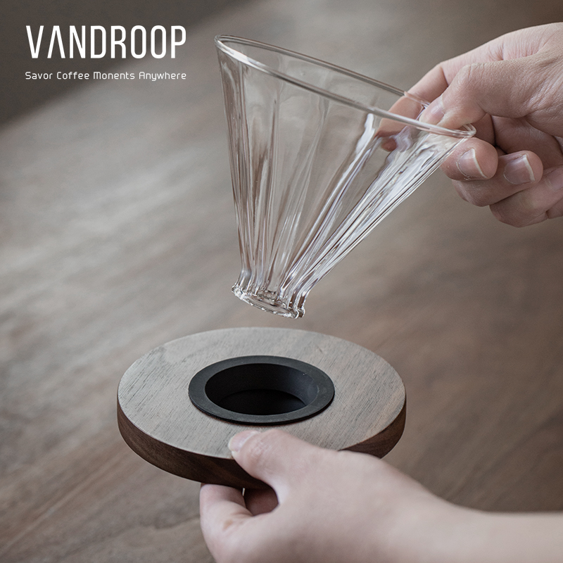 VANDROOP 手冲咖啡v60滤杯玻璃V01/V02家用耐热锥形煮咖啡过滤器 - 图1