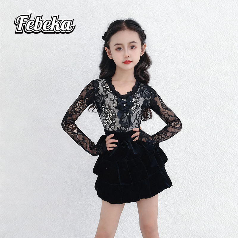 菲贝咔拉丁舞服练功服秋冬2025新款女童演出高端分体舞裙洋气套装 - 图1