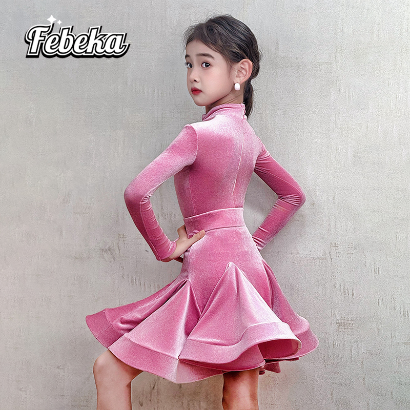 菲贝咔拉丁舞服2025少儿规定比赛服女童专业新款丝绒国际拉丁舞裙 - 图3