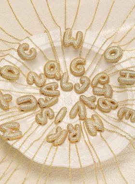 26 English letter necklace for women26个英文字母满钻铜项链女