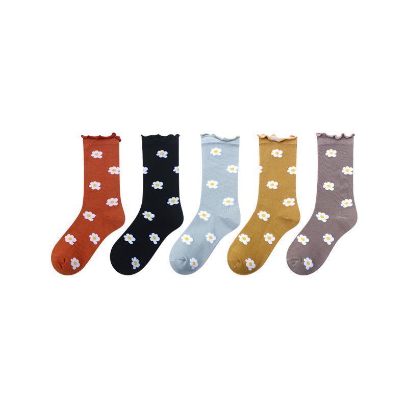 5 pairs Women's socks袜子女socks stockings Flower tube sock - 图3