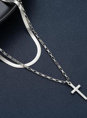 cross necklace 跨境欧美多层十字架双层项炼男女嘻哈叠戴项饰