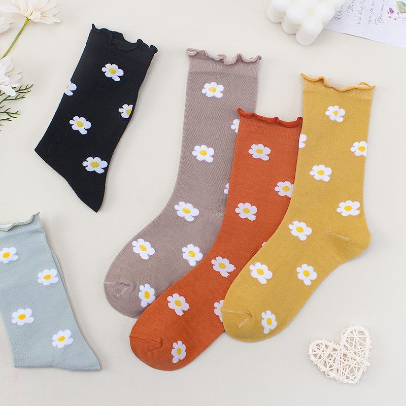 5 pairs Women's socks袜子女socks stockings Flower tube sock - 图0