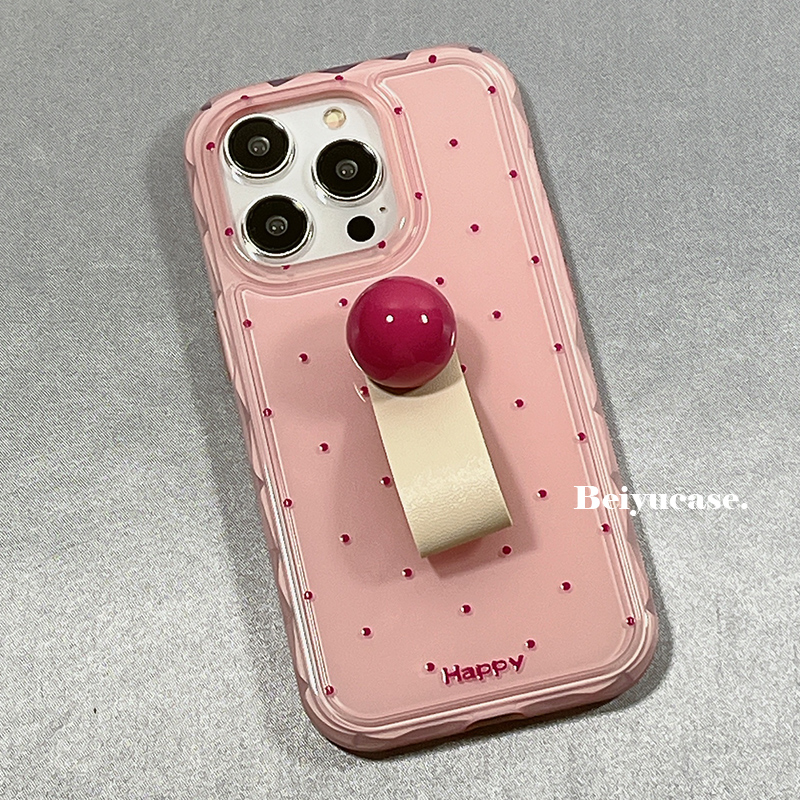 ins简约波点圆球指环扣适用苹果15promax手机壳少女心iPhone14新款15pro小众11硅胶13女12创意14pro防摔套软