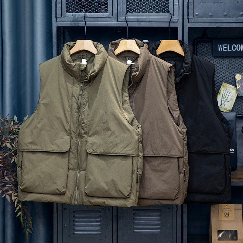 宇透鸭绒立领工装羽绒马甲男冬季新款宽松加厚保暖美式坎肩背心潮,淘宝优惠券,粉丝福利购,淘宝优惠卷