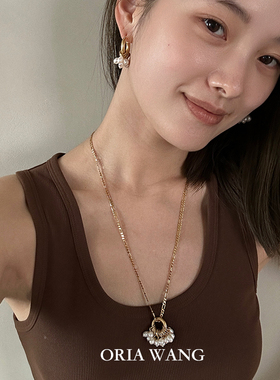ORIAWANG 欧美简约大气金属圈流苏耳环项链毛衣链女