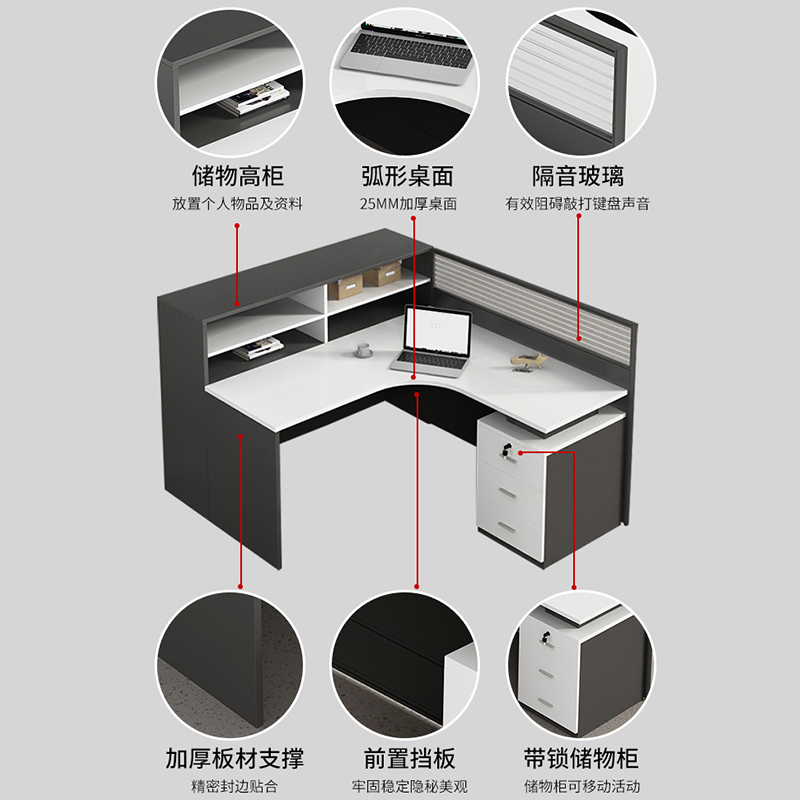 46/组合桌椅家具办公财务员工2职员简约人桌卡座屏风办公室现代/ - 图2