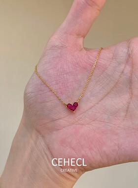 爱心红宝石项链女小红心手链套装