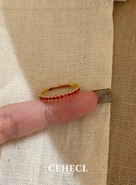 s925银不掉色极细红宝石小戒指女