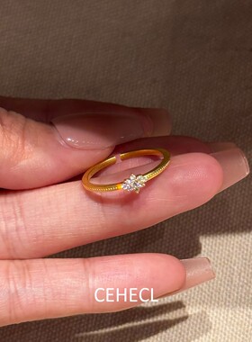 中古叠戴戒指女雪花闪钻素圈指环