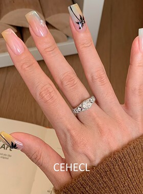 布布风镂空蕾丝戒指女银色开口戒
