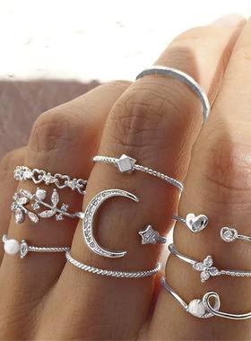 Silver Color Crystal Rings Set for Women, Cubic Zirconia Moo