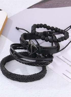 Vintage flower Turquoise men's Leather Bracelet绿松石皮