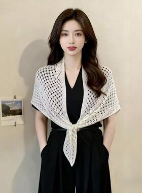 春夏镂空针织三角防晒披肩女