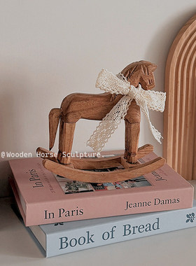 复古手工木雕摇摇马桌面摆件