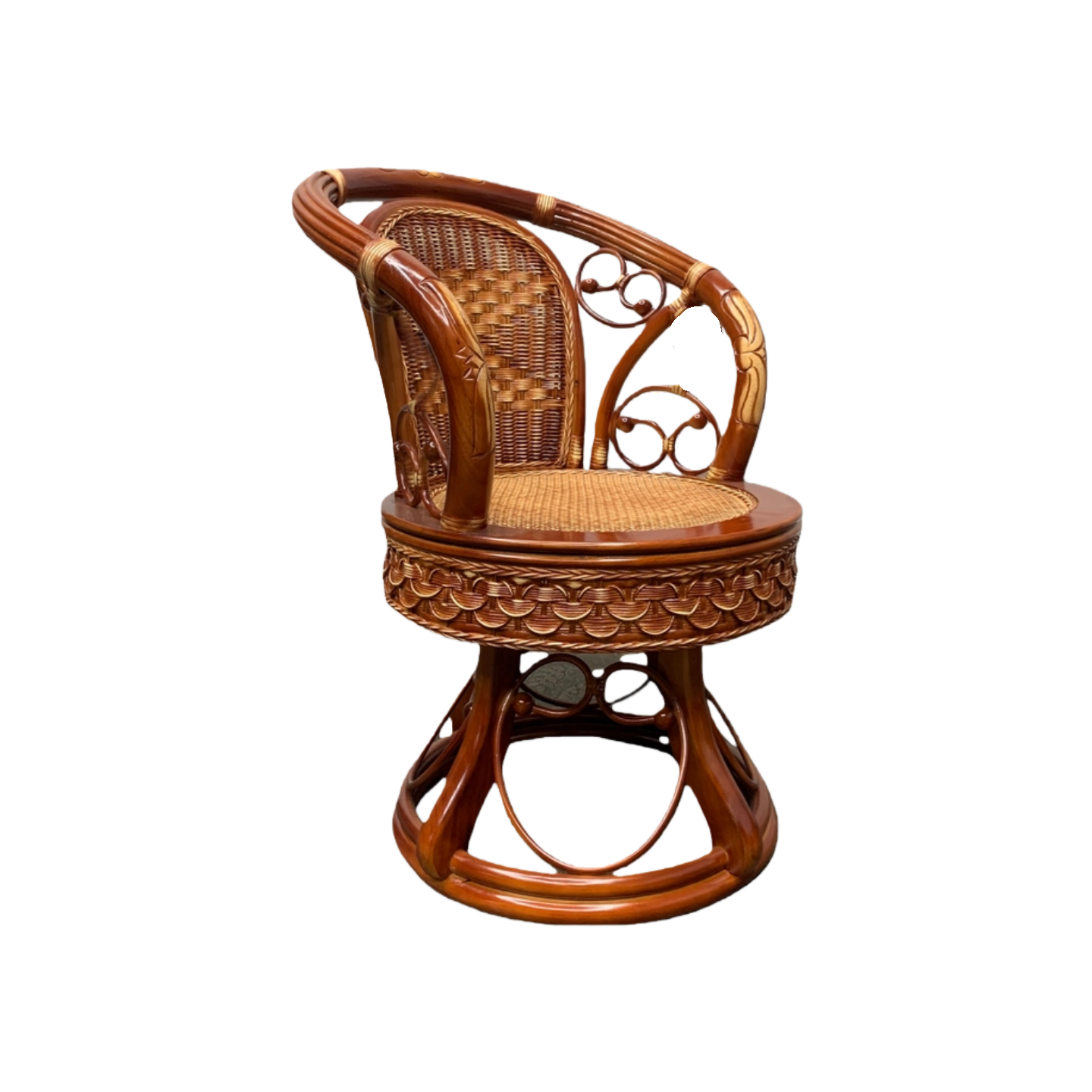 老式真藤椅三件套阳台桌椅茶几组合家用休闲单人高靠背腾编椅转椅 - 图3