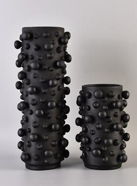 现代树约折线简房叶纹花瓶黑白树刺脂大花器民宿酒泡泡花器店样板