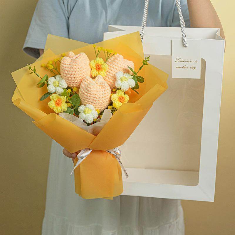 钩仿织郁金香成品手织工编花织毛线束高级感生日礼仿真花物针玫瑰,淘宝优惠券,粉丝福利购,淘宝优惠卷