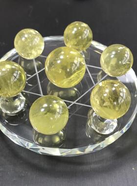 然天水BQM晶球透体黄晶球七星阵件摆水晶黄装饰