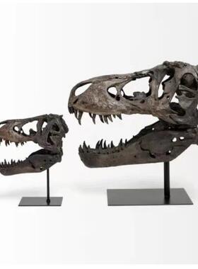 复古美式骷藏髅头骨树脂恐龙书房树脂工艺品收家创恐龙头脂树摆件