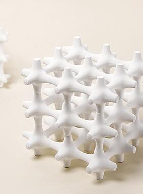 简约色现代银创意镂空建建筑魔方摆件楼UKB处搭样板房玄关售软装