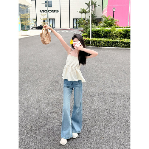 王家有鱼2025冰川蓝夏季新款莱赛尔不贴腿微喇裤显瘦百搭牛仔裤女 - 图3