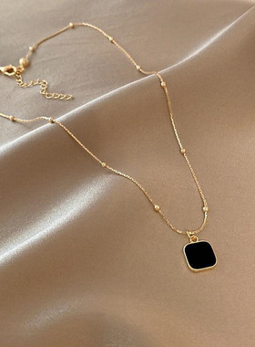 韩式轻奢黑色滴油几何项链