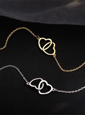 简约锁骨链双爱心吊坠项链