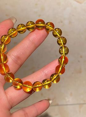 新中式国风8mm压电黄水晶素圈款进口弹力绳手链送礼送闺蜜手串