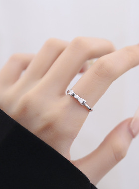 s925纯银蝴蝶结戒指女光面素圈小众高级感指环轻奢百搭气质手