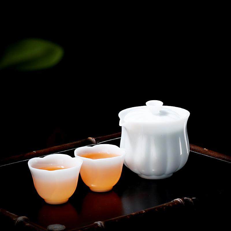 Jade Porcelain Travel Tea Set Dehua White Porcelain Portable