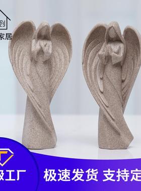 爆款砂岩守护天使摆件树脂人物雕塑创意桌面客厅样板间装饰品