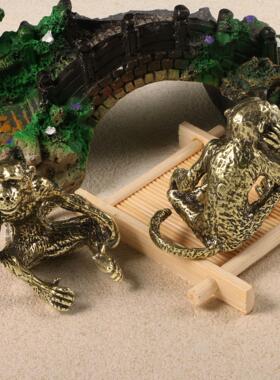 做旧仿古董思考者人猿生肖猴子黄铜摆件茶宠车宠桌宠铜工艺品