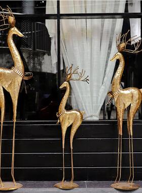 美式复古轻奢鹿落地装饰店铺橱窗客厅电视柜旁玄关庭院工艺大摆件