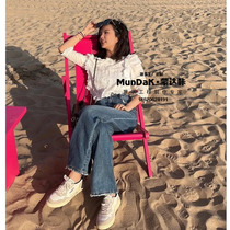 Monda Click Customize Net Red all-rosy red outdoor beach campsite Decorative Casual Punch Card Solid Wood Folding Deck Chair Umbrella