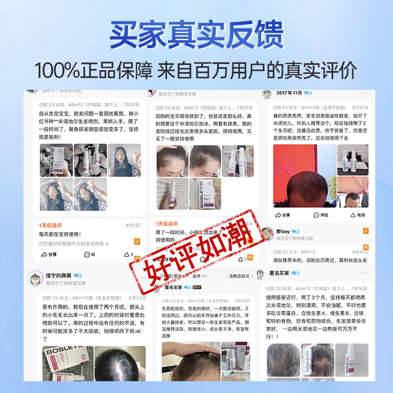 美国进口BosleyMD米诺地尔生发液女性小白管酊防脱发掉发60ml