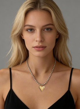 Mermerland金银拼色爱心米粒项链