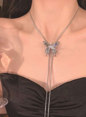 抽拉蝴蝶项链女轻奢小众高级春夏腰链配饰甜辣锁骨颈链钛钢链礼物