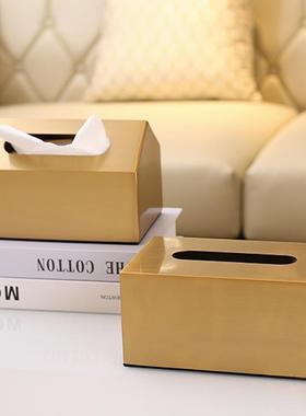 欧式纸巾盒金属现代简约客厅餐桌装饰抽纸盒金色样板房软装摆件