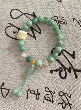 清瑾珠新中式渐变冰裂琉璃呆萌醒狮手串简约手链小众高级感古风饰