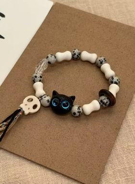 清瑾珠五彩绳陶瓷猫咪编织绳手链复古小众感甜酷手串学生闺蜜手饰