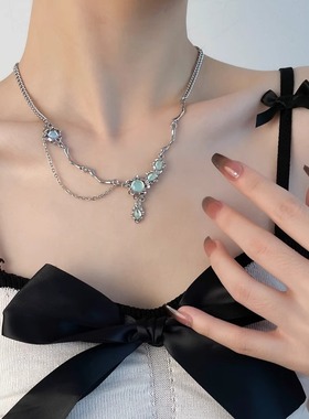 项链月光石清瑾珠锁骨链女