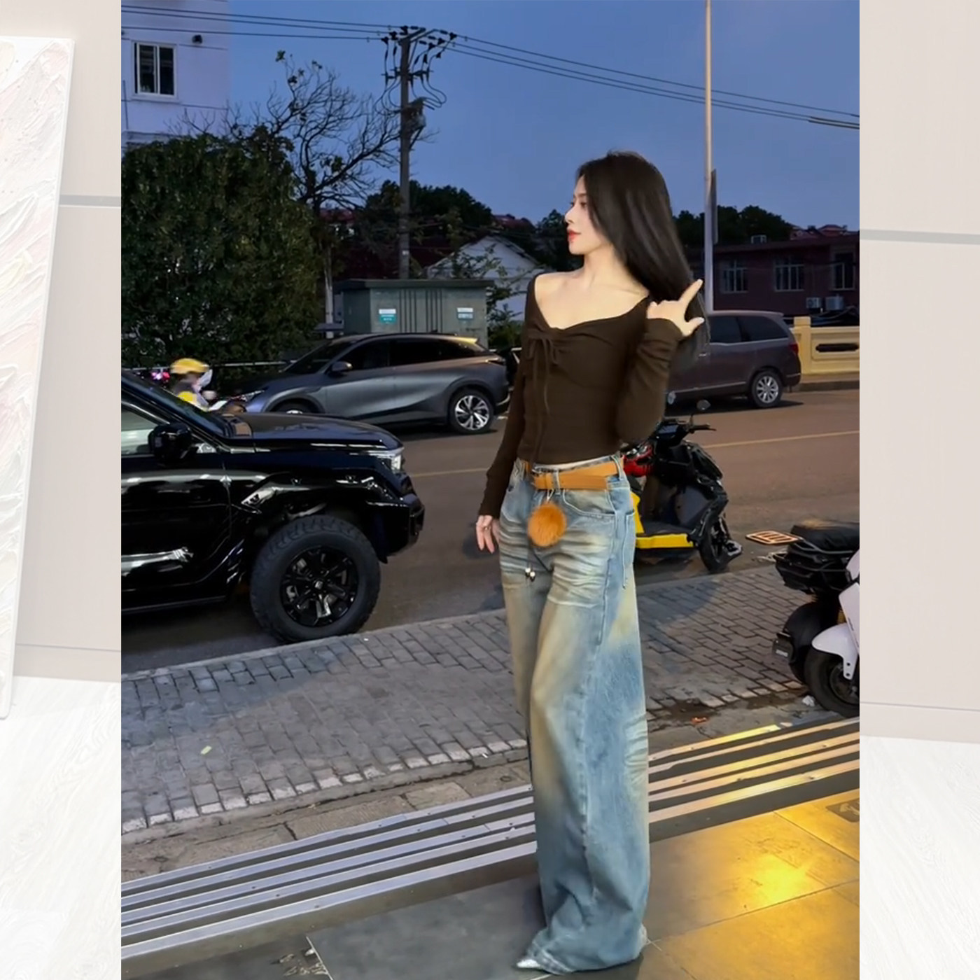 美式复古高腰阔腿牛仔裤女2026新款春季做旧水洗小众设计弯刀裤子,淘宝优惠券,粉丝福利购,淘宝优惠卷