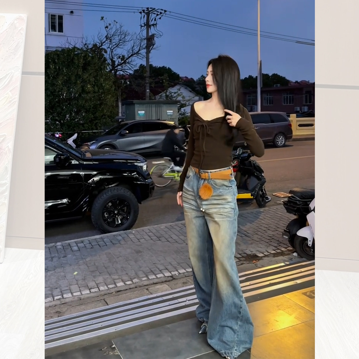 美式复古高腰阔腿牛仔裤女2026新款春季做旧水洗小众设计弯刀裤子,淘宝优惠券,粉丝福利购,淘宝优惠卷